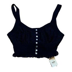Free People Intimates Black Lace Button-Up Womens Crop Top‎ M NWT